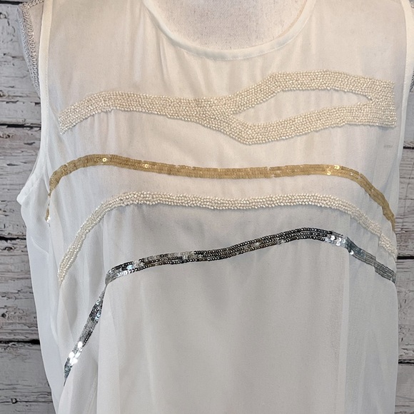 DKNYC Blouse Sleeveless Sheer Cream Colored Beaded -Small - Picture 3 of 5